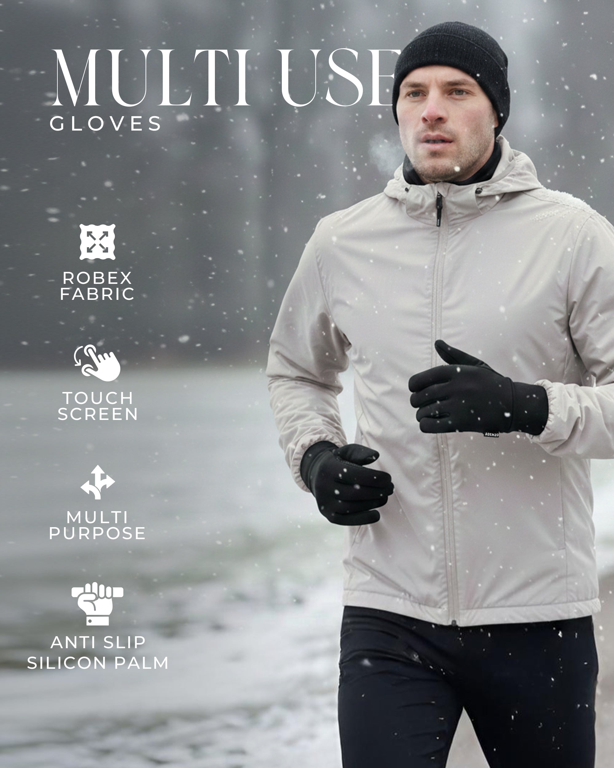 ADENZO Running Gloves for Men & Women-Anti-Slip Sports