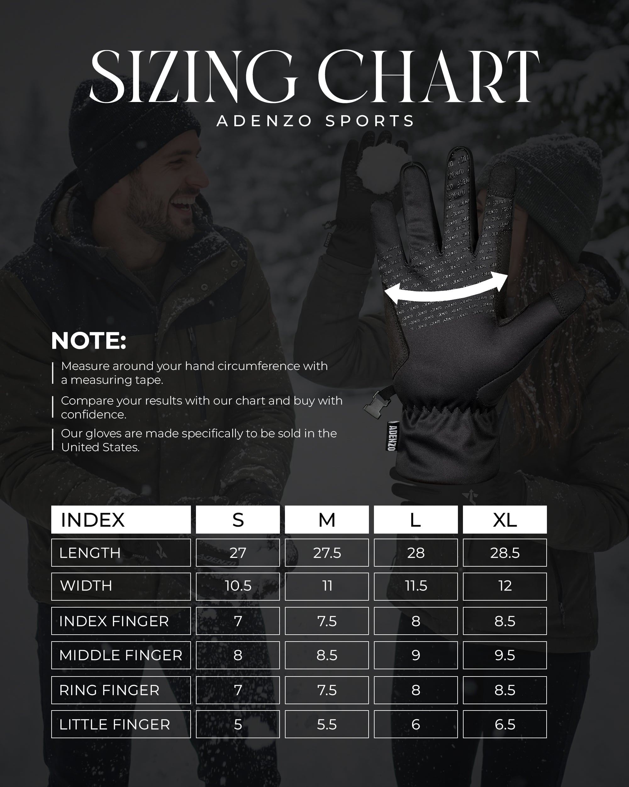 ADENZO SPORTS Winter Waterproof Ski Gloves for Men & Women