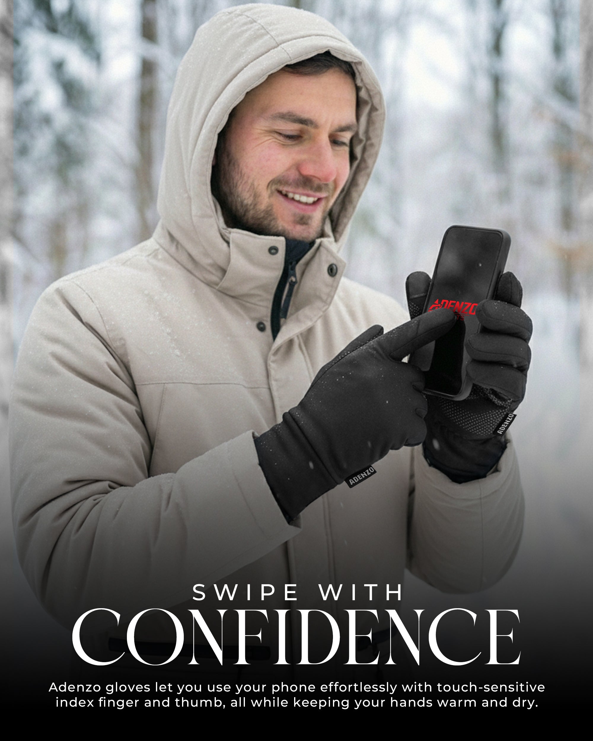 ADENZO Running Gloves for Men & Women-Anti-Slip Sports